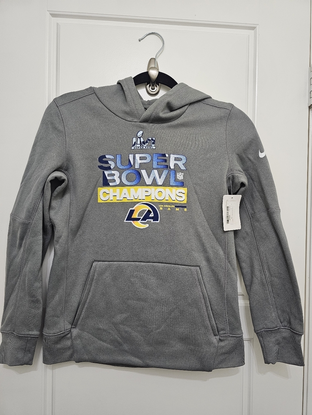 Nike Gray Los Angeles Rams Super Bowl Champions Crewneck Hoodie( Junior Size M)